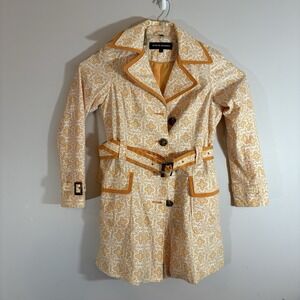 Steve Madden Women's Trench Coat Retro Style Tie Waist Jacket Size Large Orange